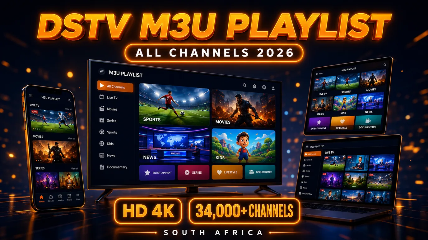 DStv M3U playlist South Africa with all channels in HD and 4K