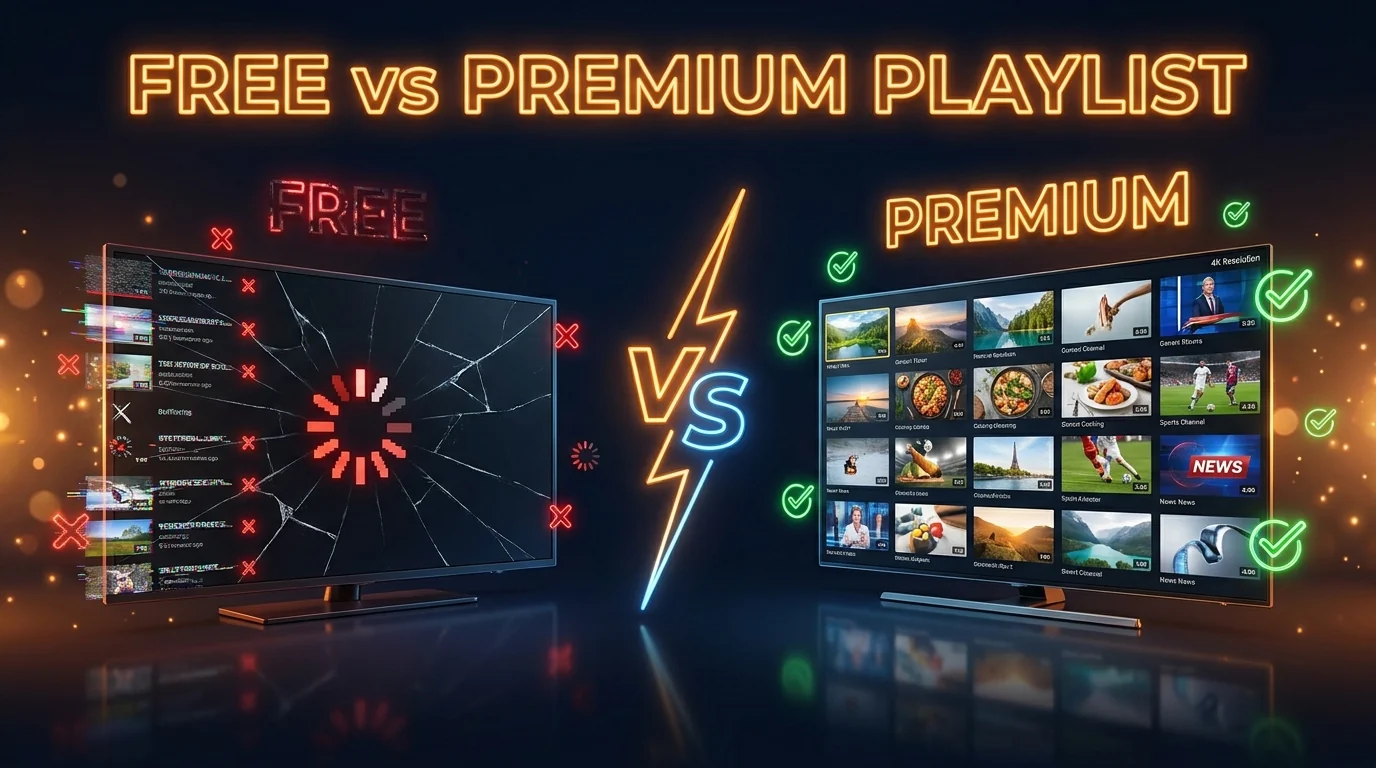 Free IPTV playlist vs premium M3U playlist comparison